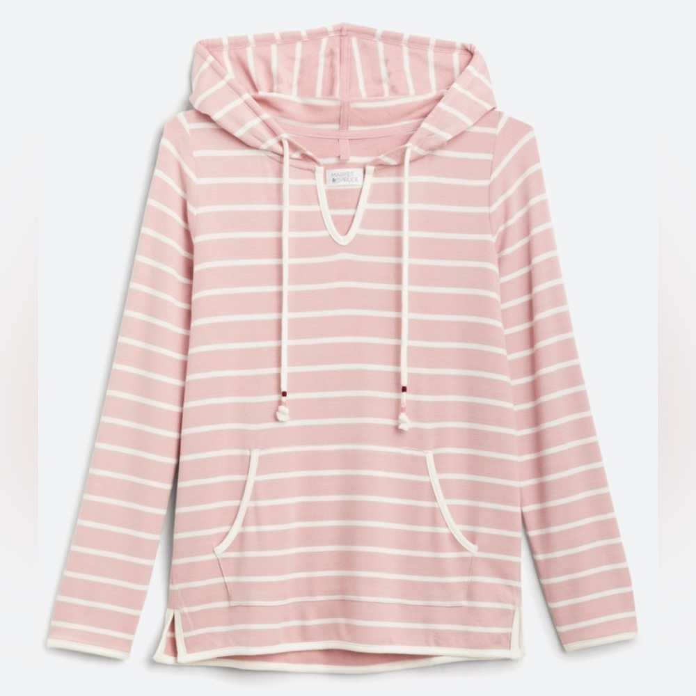 Split neck French terry hoodie